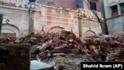 The remains of an Ahmadi mosque that was demolished by an angry mob on May 24 in the eastern Pakistani city of Sialkot