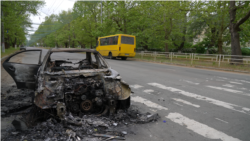 Автомобиль, сожженный в результате одного из ударов БПЛА по Херсону