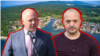 Премиерът Росен Желязков (вляво) и блогърът Боян Юруков на фона на предвиденото за продан рибарски селище край Бургас. Колаж: Свободна Европа