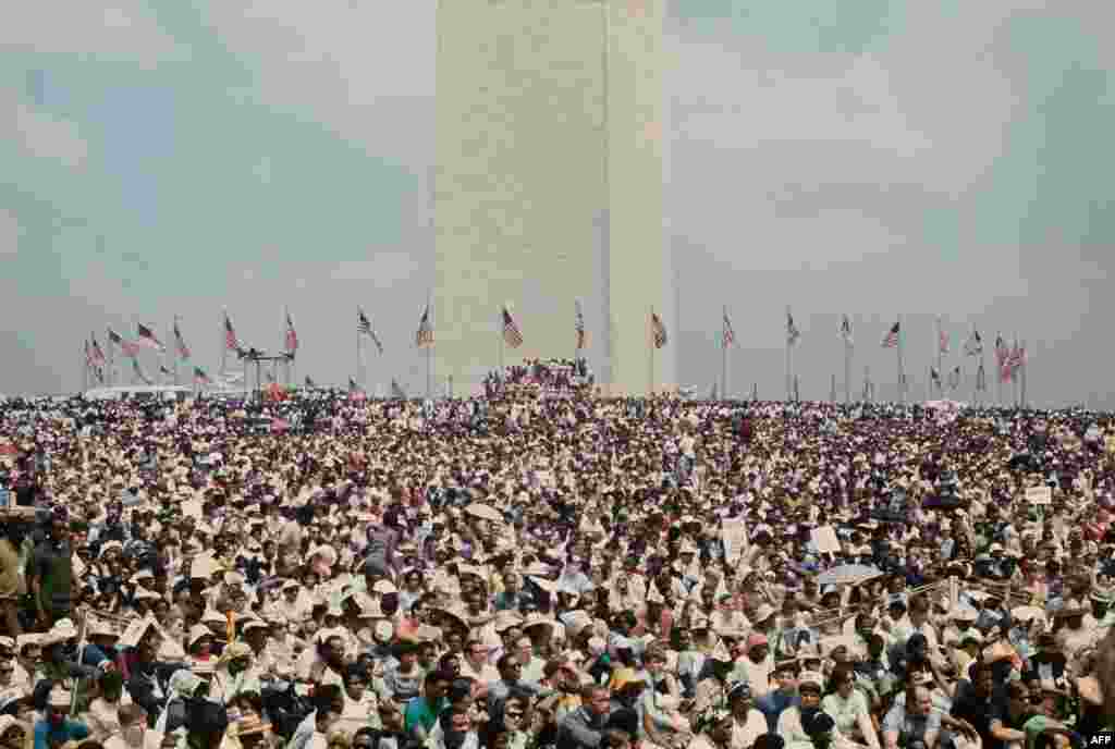 People gather at the Poor People&#39;s March on June 19, 1968, in Washington, D.C. The Poor People&#39;s Campaign was organized in 1968 by Martin Luther King Jr. and the Southern Christian Leadership Conference (SCLC) to demand economic aid to the poorest communities of the United States. The campaign continued under new leadership after King&#39;s assassination in April 1968.