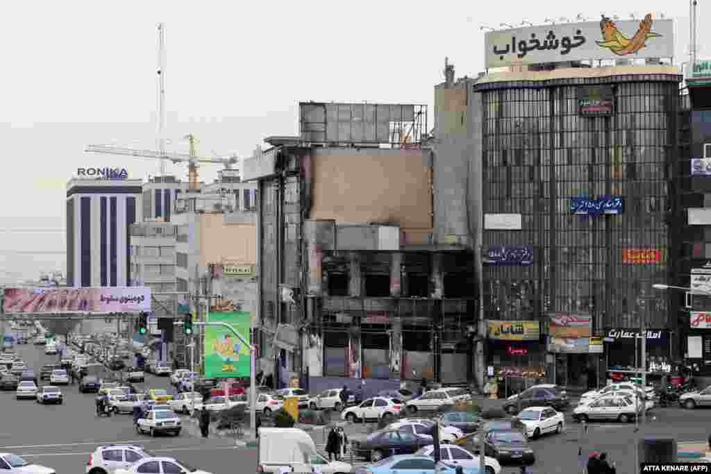 A building in Tehran that was torched during the biggest protests seen in Iran since the Islamic Revolution of 1979.