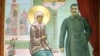 Фрагмент ікони «Матрона і Сталін» («Блаженна Матрона благословляє Йосипа Сталіна»), яка в 2008 році перебувала в одному з храмів Петербурга. Сюжет ікони побудований на легенді про розмову святої РПЦ Матрони зі Сталіним