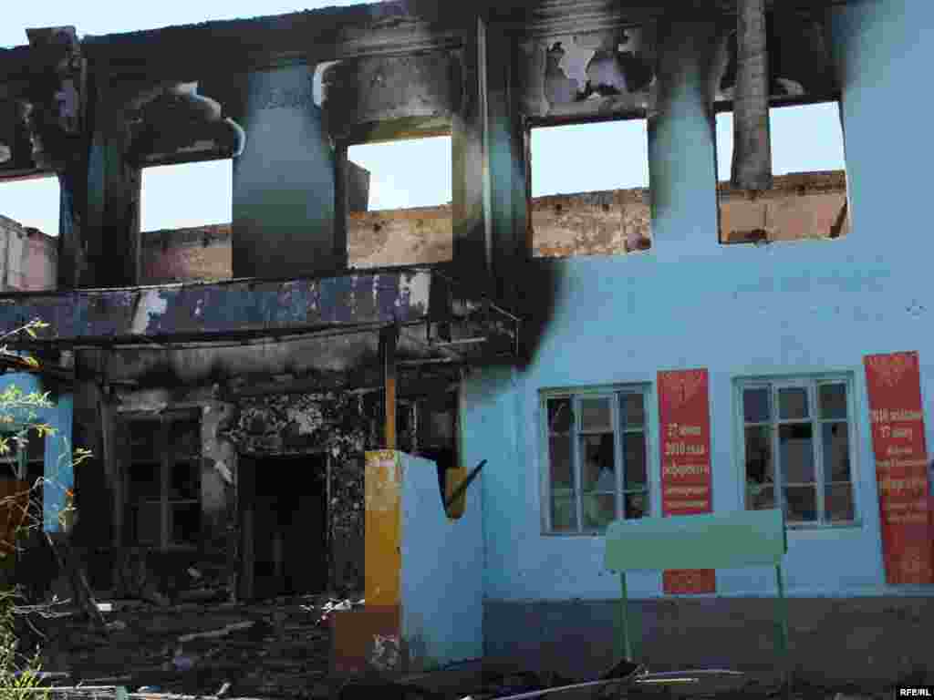 An Uzbek school that was burned during the unrest .