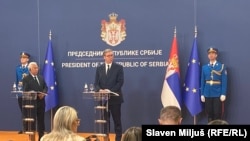 Obraćanje predsednika Evropskog saveta Antonia Košte i predsednika Srbije Aleksandra Vučića novinarima u Beogradu, 4. jun 2026.