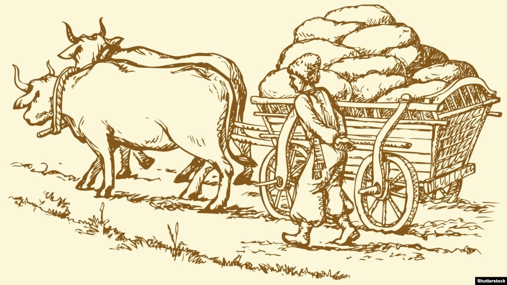 Ілюстраційний малюнок із зображенням чумака з мішками солі на воз