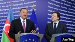 Belgium -- Azerbaijan's President at a Ilham Aliyev speaks at a press conference in Brussels, 22Jun2011