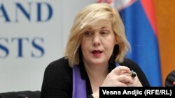 Serbia -- OSCE Representative on Freedom of the Media Dunja Mijatović at an international conference in Belgrade, 27Mar2015.