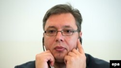 Serbian Premier Aleksandar Vucic attends the Forum Serbia Germany on the issue 'Serbia on the road to the EU' at the German Society for Foreign Policy in Berlin, June 30, 2014