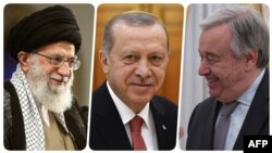 از راست: آقایان گوترش، اردوغان و خامنه‌ای