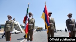 Iran - An Iranian honor guard displays Iranian and Armenian national flags at an official ceremony in Tehran, 7 August 2017.