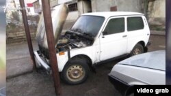 Armenia - A car belonging to the "Syuniats Yerkir" newspaper pictured after being set on fire, Kapan, February 5, 2019.