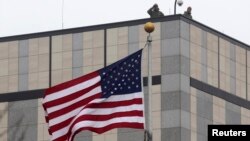 Guards stand on the roof of the U.S. Embassy in Kyiv (file photo)