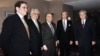 (Left to right) Assistant U.S. Secretary of State Richard Holbrooke, Croatian President Franjo Tudjman, Bosnian President Alija Izetbegovic, U.S. Secretary of State Warren Christopher, and Serbian President Slobodan Milosevic on October 31, 1995, before Balkan peace talks near Dayton, Ohio.
