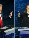 (COMBO) This combination of pictures created on September 10, 2024 shows
former US President and Republican presidential candidate Donald Trump (L) and US Vice President and Democratic presidential candidate Kamala Harris participating in a presidential 