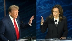 Republican presidential candidate Donald Trump (L) and US Vice President and Democratic presidential candidate Kamala Harris