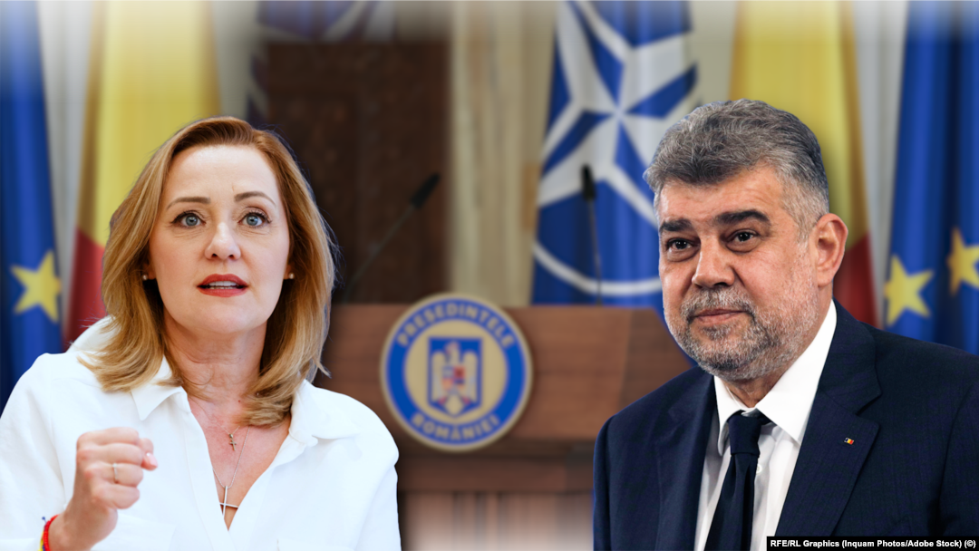 Președinta USR, Elena Lasconi, și premierul Marcel Ciolacu, președinte PSD (colaj).