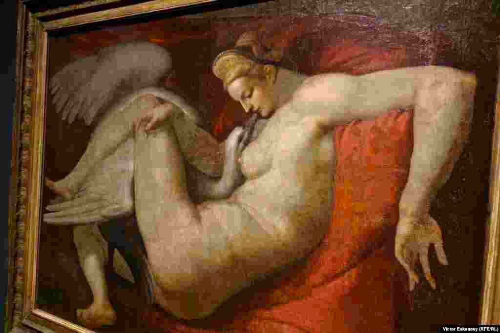 Michelangelo Buonarroti (copie de), Leda și lebăda, după 1530 [din col. National Gallery, Londra].