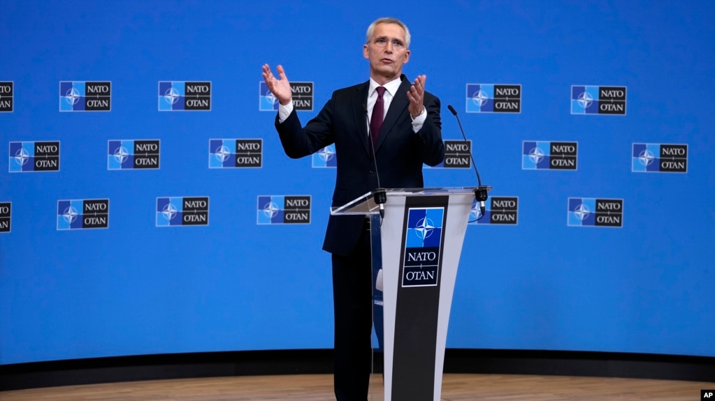 Secretary-General Jens Stoltenberg speaks during a media conference after a meeting of NATO defense ministers at NATO headquarters in Brussels on June 16.