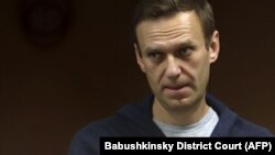 Russian opposition leader Aleksei Navalny in a Moscow courtroom on February 12