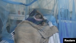 Жінка спить під москітною сіткою зі своїм дворічним сином, що захворів на гарячку денге, у відділенні місцевої лікарні в Равалпінді (фото архівне)