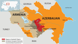 Карта Нагорного Карабаха и прилегающих к нему районов.