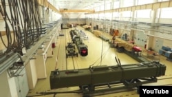 A screen shot from a Russian Defense Ministry video, purportedly of the assembly line of the Burevestnik nuclear-powered cruise missile