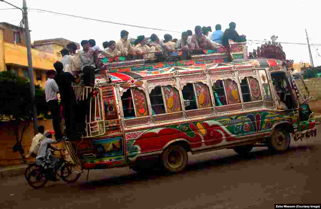 A colorful bus in Karachi.