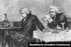 Моцарт і Сальєрі. Малюнок художника Михайла Врубеля 1884 року