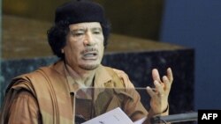 Libyan leader Muammar Qaddafi before the UN General Assembly in New York in September 2009