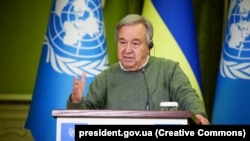 António Guterres sajtótájékoztatója Kijevben 2022. április 28-án