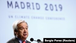 Secretarul general ONU, Antonio Guterres, la deschiderea conferinței internaționale de la Madrid. 2 decembrie 2019