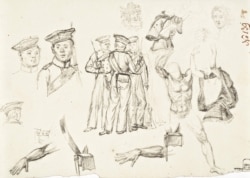 Bits and pieces of Russian sailors from the expedition as drawn by Mikhailov