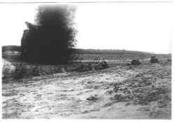 An artillery shell explodes near communist fighters during the Red Army attack on Kazan in 1918.