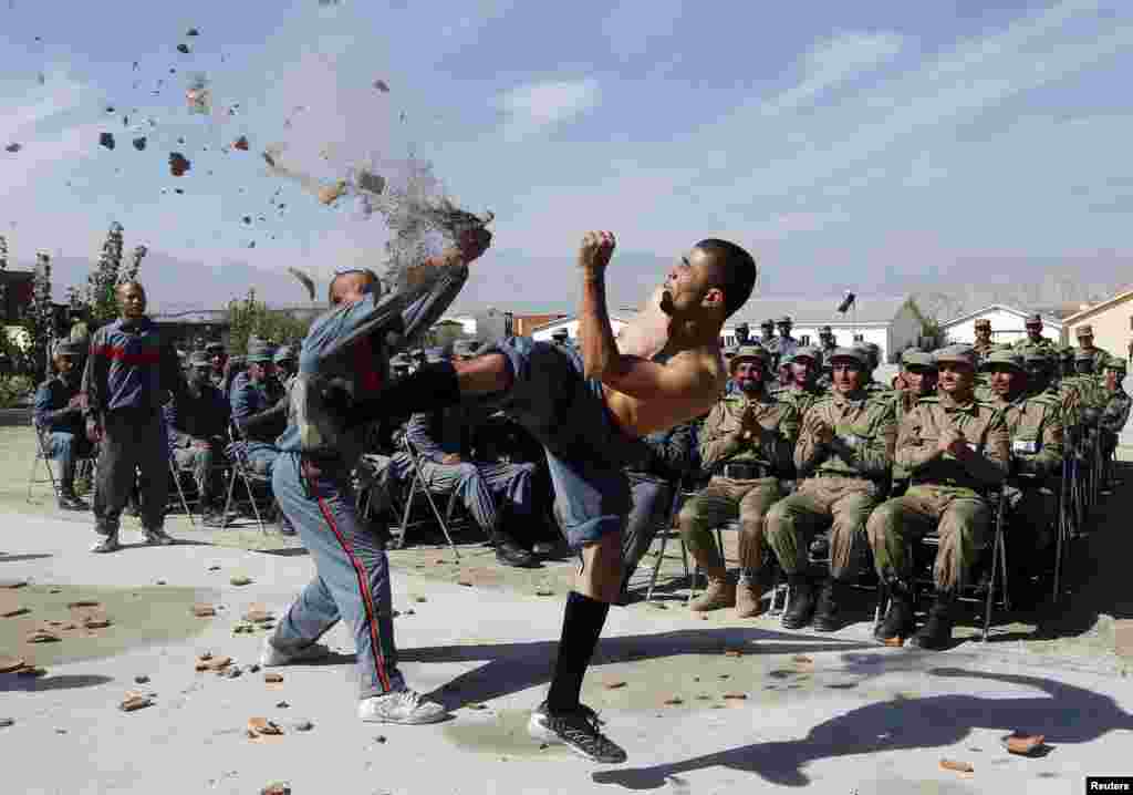 Members of the Afghan Local Police showcase their skills during a graduation ceremony in Laghman Province. (Reuters/Parwiz)