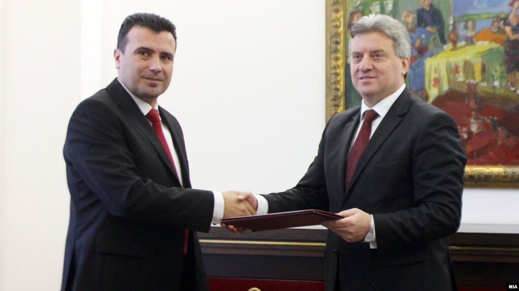 SDSM leader Zoran Zaev (left) and Macedonian President Gjorge Ivanov