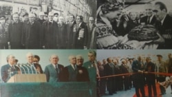 Фотографії щодо відкриття в Києві у 1981 році Меморіального комплексу «Український державний музей історії Великої Вітчизняної війни 1941–1945 років», частиною якого є монумент «Батьківщина-мати»: 1) Ліворуч зверху: делегація генсека КПРС Леонід Брежнєва у Москві, 8 травня 1981 року; 2) Праворуч зверху: Брежнєв в аеропорту в Києві, 8 травня 1981 року; 3) Ліворуч: Брежнєв і Щербицький на трибуні на площі Музею, 9 травня 1981 року; 4) Праворуч знизу: Брежнєв і Щербицький відкривають будівлю Музею 9 травня 1981 року