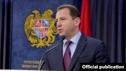 Armenia - Defense Minister Davit Tonoyan speaks at a news conference in Yerevan, February 12, 2019.