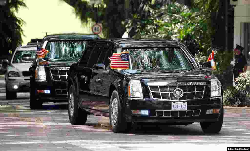 The U.S. president&#39;s motorcade rolling through central Singapore on June 11. Trump indicated the meeting might only be the start of a process to denuclearize the Korean Peninsula.