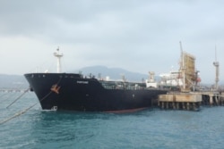 The Iranian tanker ship Fortune is seen at the El Palito refinery dock in Puerto Cabello, Venezuela, on May 25.