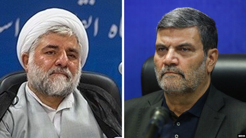 Iranian judges Mohammad Moghiseh (L) and Abolghasem Salavati is the head of the 15th branch of the Islamic Revolutionary Court in Tehran. Combo FILE PHOTO