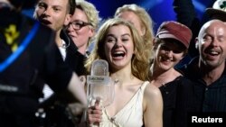 Emmelie de Forest of Denmark celebrates after she won the 2013 Eurovision Song Contest in Malmo, Sweden.