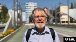 Ross Johnson in Mitrovica, Kosovo, on the Ibar bridge that divides the city. September 15, 2018. (PHOTO by Amra Zejneli Loxha) 