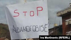 Sa protesta u Preševu zbog uklanjanja spomenika, 21. januar 2013.