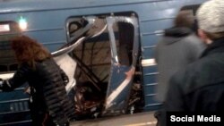 One of the subway cars in St. Petersburg, shortly after the blast ripped through the carriage