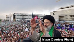 Presidential candidate Ebrahim Raeesi, during a campaign rally in the city of Mashhad, on May 17, 2017.