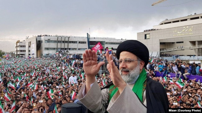 Presidential candidate Ebrahim Raeesi, during a campaign rally in the city of Mashhad, on May 17, 2017.