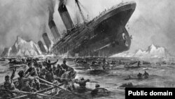 Илустрација на потонувањето на Титаник