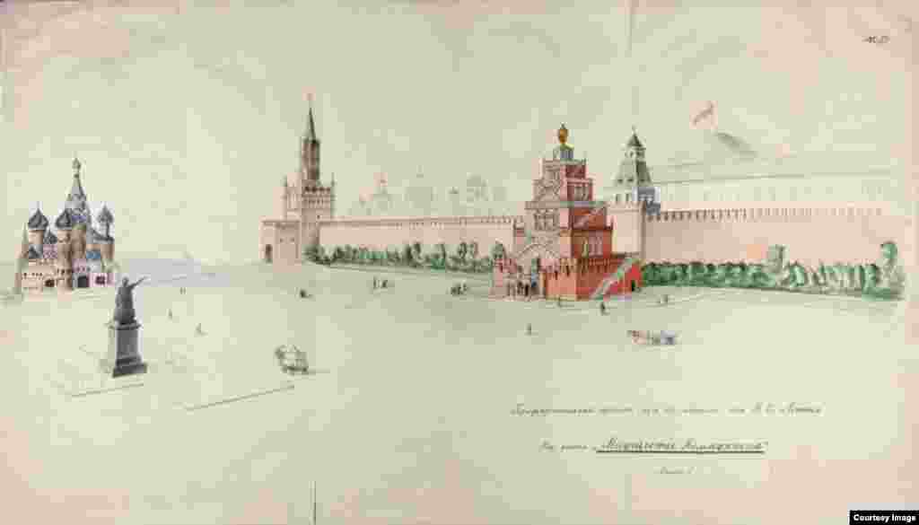 Another draft mausoleum plan showing how Red Square could have looked.&nbsp;