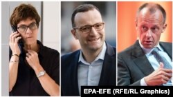 Cei trei posibili succesori ai lui Merkel, Annegret Kramp-Karrenbauer, Jens Spahn și Friedrich Merz