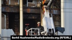 Наслідки пожежі в будівлі телеканалу «Інтер» на вулиці Щусєва, 4 вересня 2016 року 